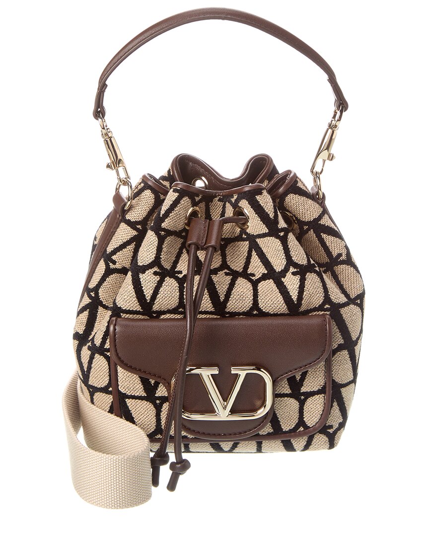 Valentino Vlogo Toile Iconographe Canvas & Leather Bucket Bag ONE SIZE Brown Multi