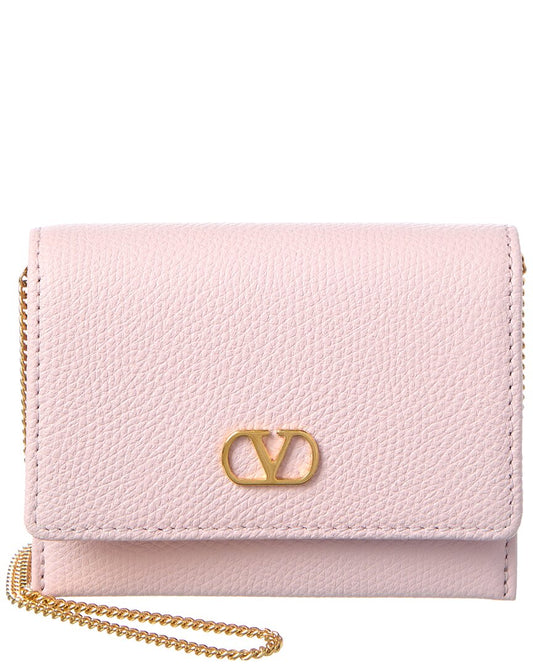 Valentino Vlogo Leather Card Holder ONE SIZE Pink