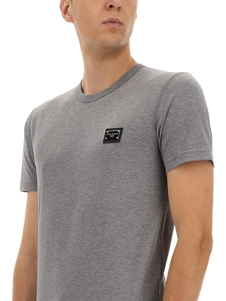 Dolce & Gabbana Men Cotton T-Shirt With Logo Plaque