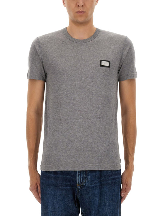 Dolce & Gabbana Men Cotton T-Shirt With Logo Plaque