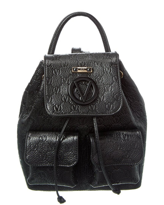 Valentino By Mario Valentino Abraham Dollaro Monogram Leather Backpack ONE SIZE Black