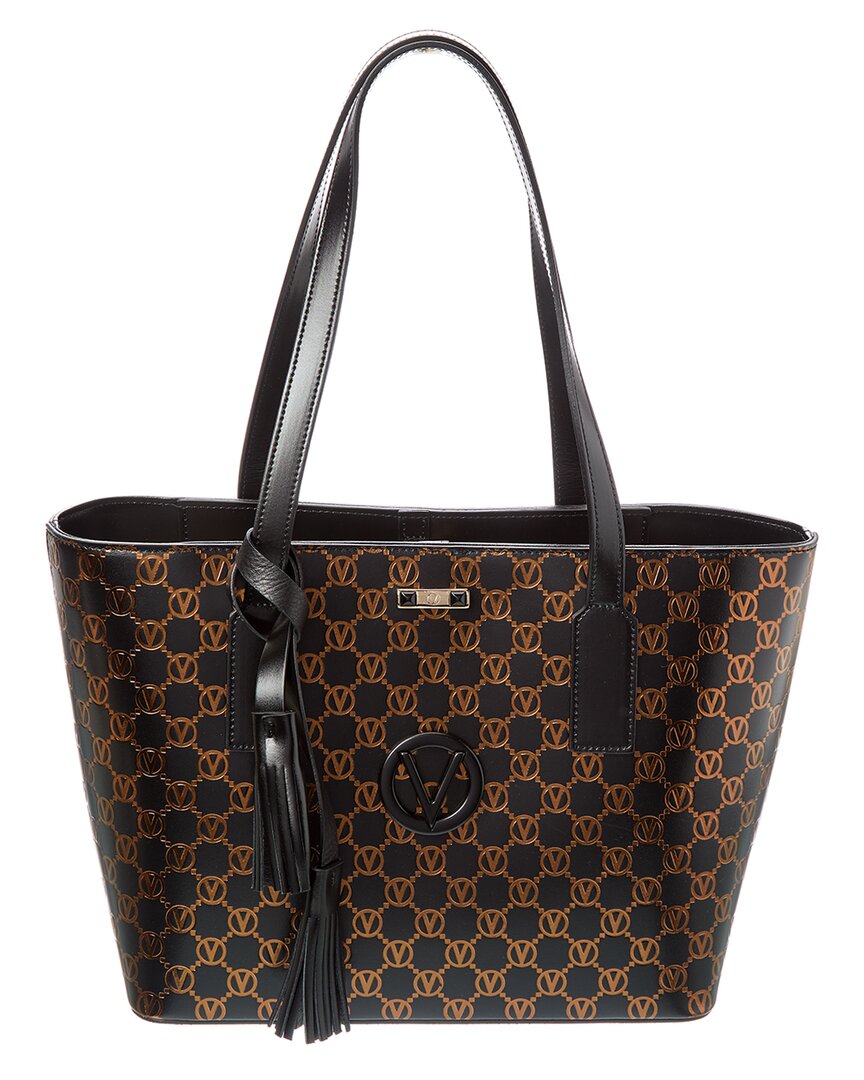 Valentino By Mario Valentino Prince Monogram Leather Tote ONE SIZE Black