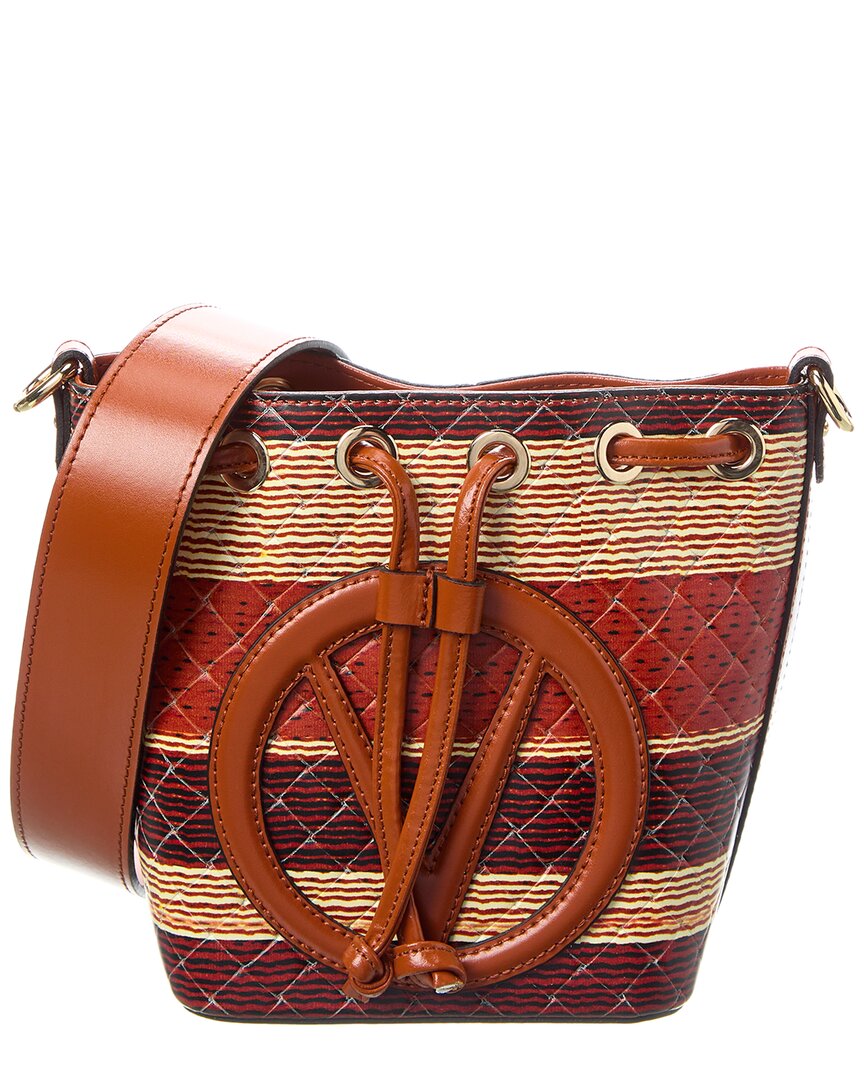 Valentino By Mario Valentino Jules Tresse Leather Bucket Bag ONE SIZE Brown Multi