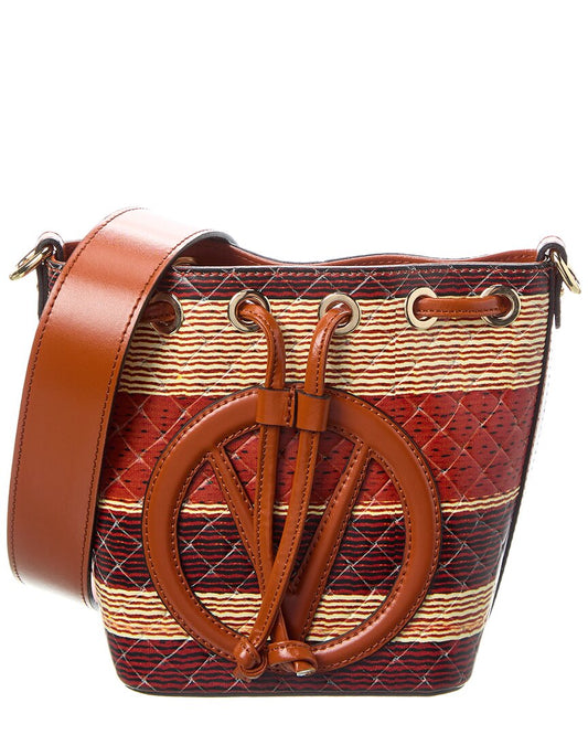 Valentino By Mario Valentino Jules Tresse Leather Bucket Bag ONE SIZE Brown Multi