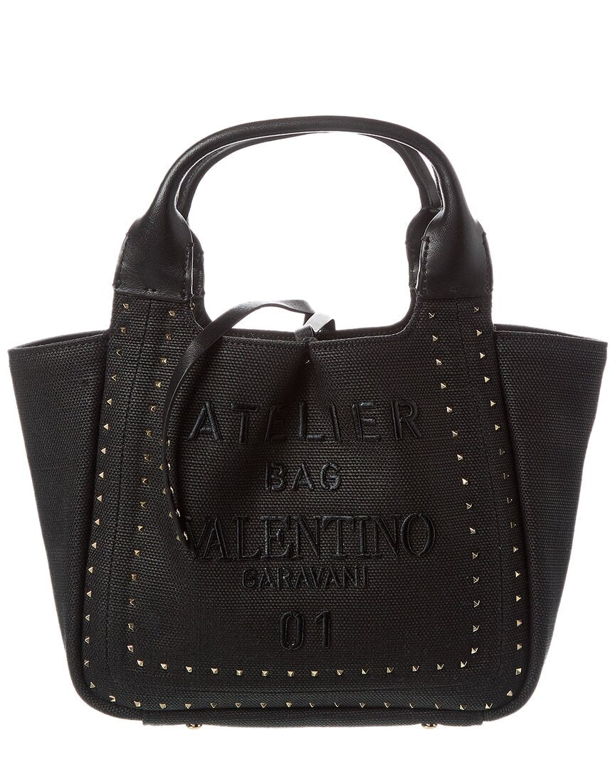 Valentino Atelier Canvas & Leather Tote  ONE SIZE Black