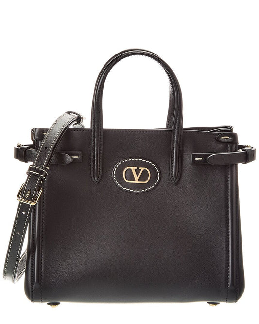 Valentino Vlogo Small Leather Tote ONE SIZE Black