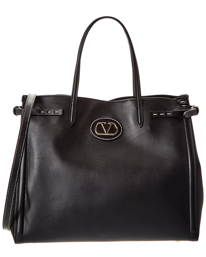 Valentino Antibes Medium Leather Tote ONE SIZE Black