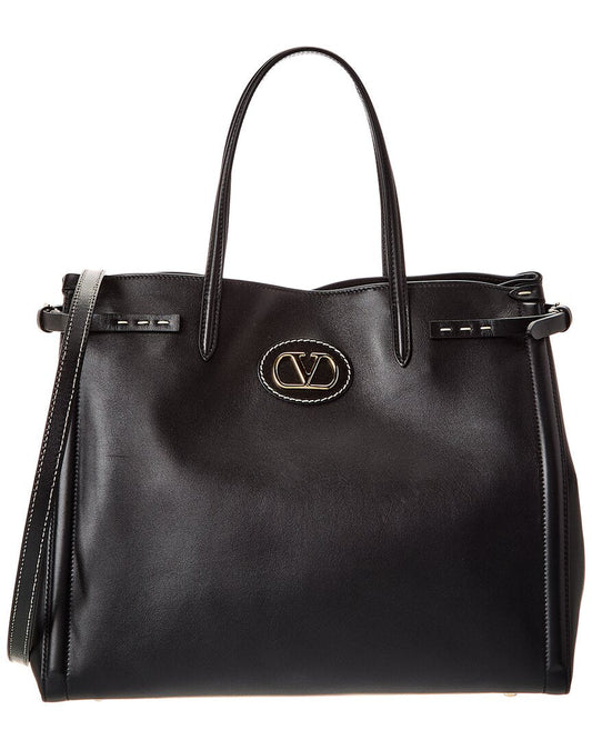 Valentino Antibes Medium Leather Tote ONE SIZE Black