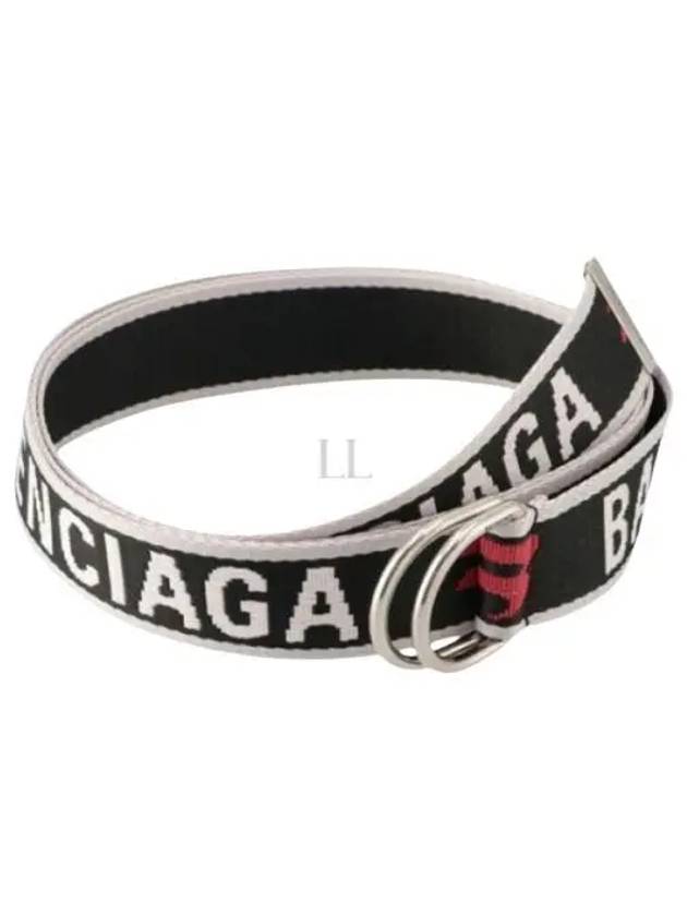 Balenciaga D Ring Embroidered Logo Fabric Belt Black