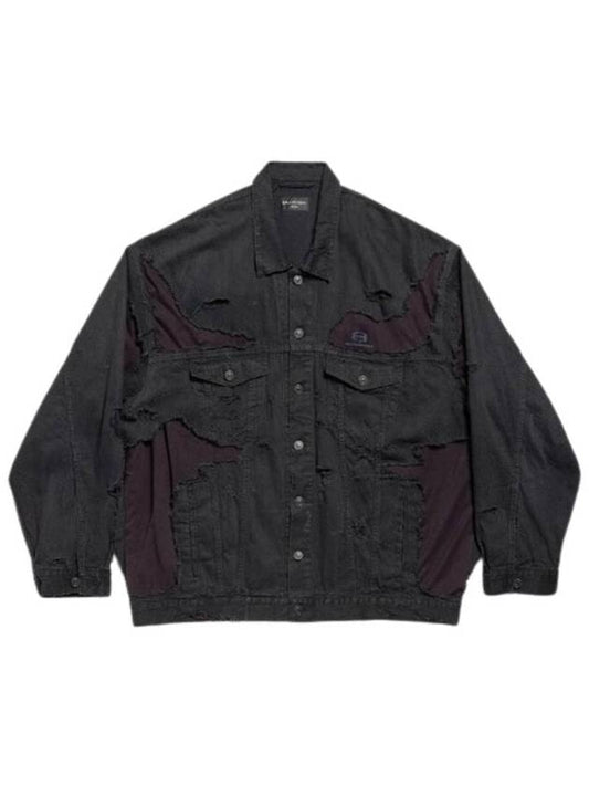 Balenciaga Unity Sports Icon Patchwork Denim Jacket Black