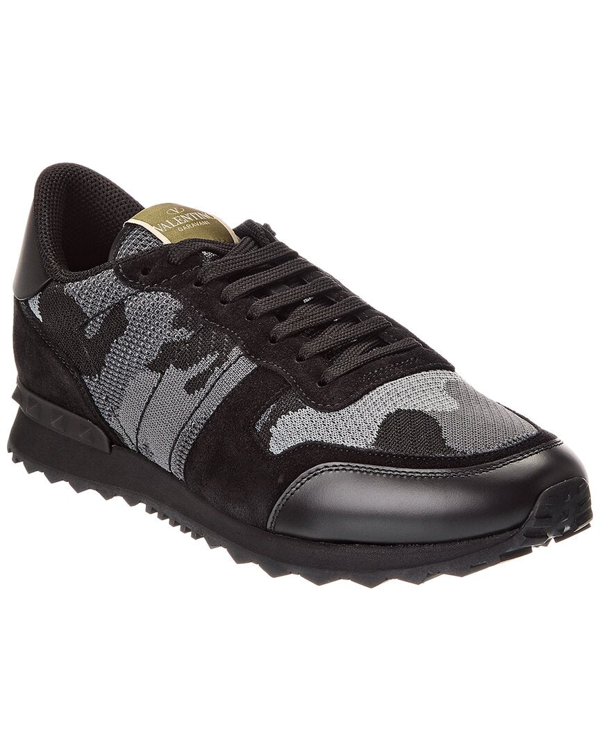 Valentino Rockrunner Knit & Suede Sneaker Black