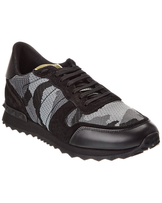 Valentino Rockrunner Knit & Suede Sneaker Black
