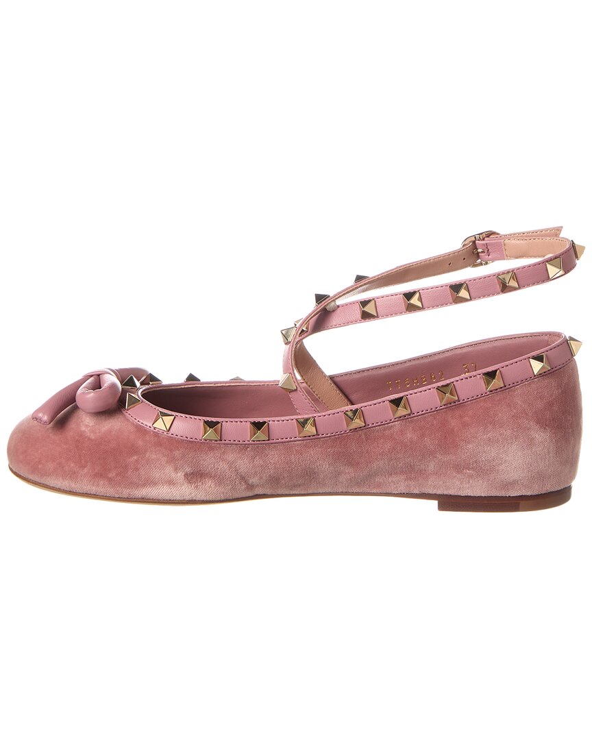 Valentino Rockstud Velvet & Leather Flat