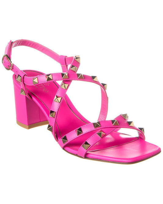 Valentino Rockstud 60 Leather Sandal Pink