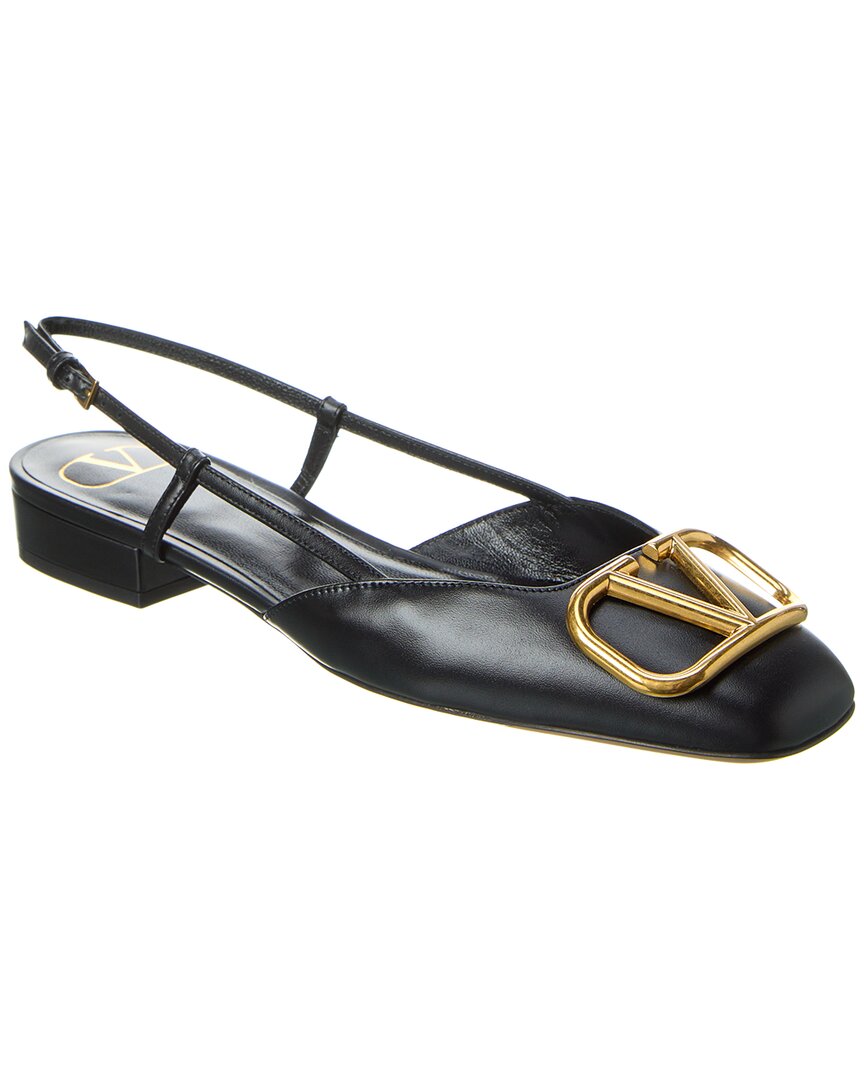 Valentino Vlogo Leather Slingback Flat Black