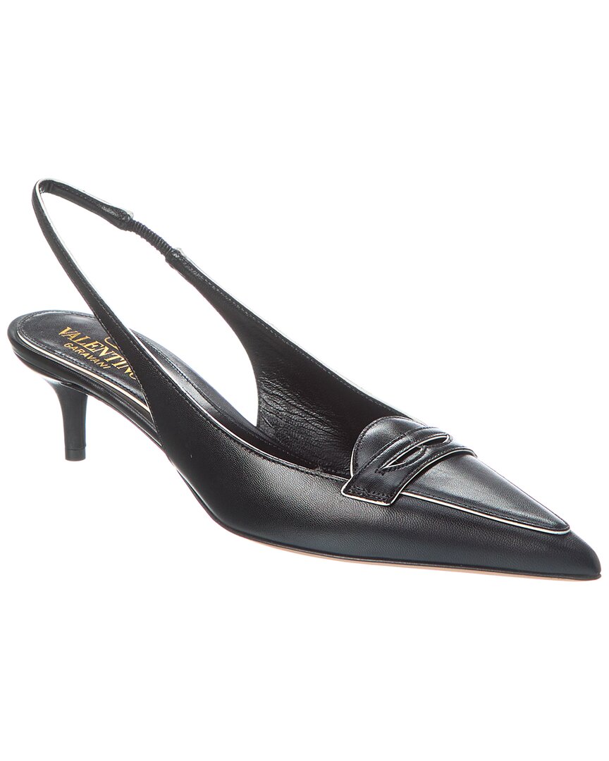 Valentino Capretto 50 Bicolor Leather Loafer Slingback Pump Black