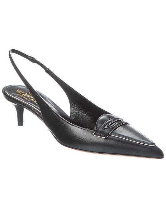 Valentino Capretto 50 Bicolor Leather Loafer Slingback Pump Black