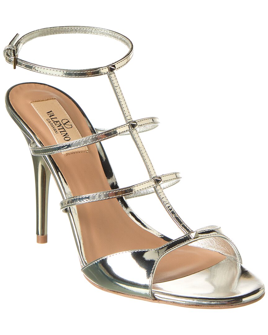 Valentino Rockstud 100 Leather Sandal Silver
