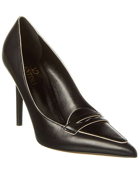 Valentino Capretto 100 Bicolor Leather Loafer Pump Black