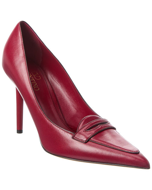 Valentino Capretto 100 Bicolor Leather Loafer Pump Red