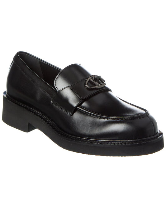 Valentino Logo Leather Loafer Black
