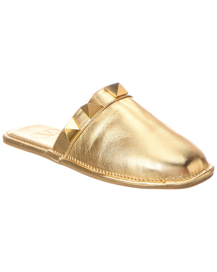 Valentino Roman Stud Leather Slipper Gold