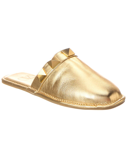 Valentino Roman Stud Leather Slipper Gold