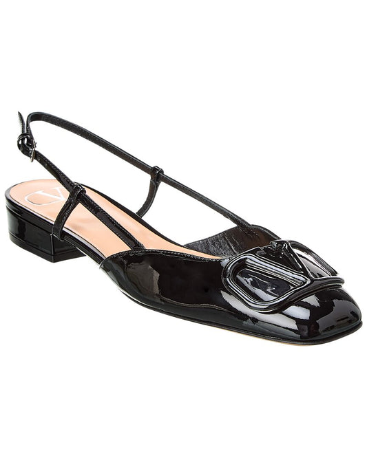 Valentino Vlogo Patent Slingback Flat Black