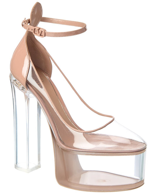 Valentino Tan-Go 155 Vinyl & Patent Platform Pump Beige