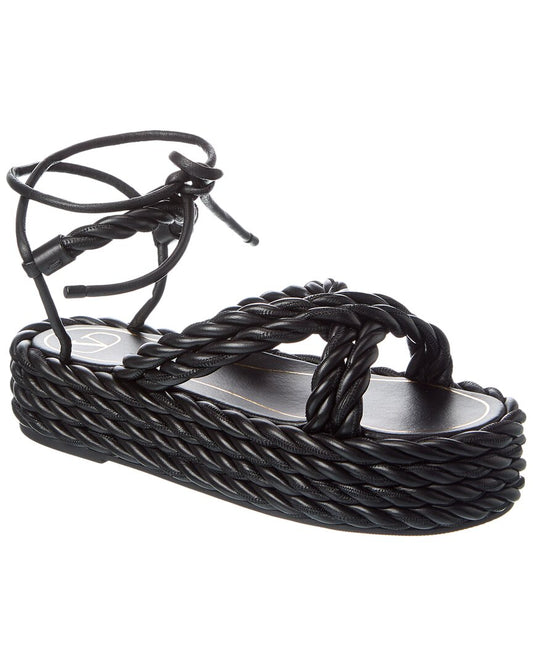 Valentino 50 Leather Platform Sandal Black