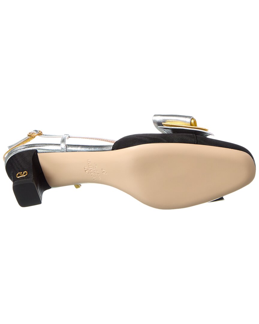 Valentino Bow 45 Grosgrain & Leather Slingback Pump