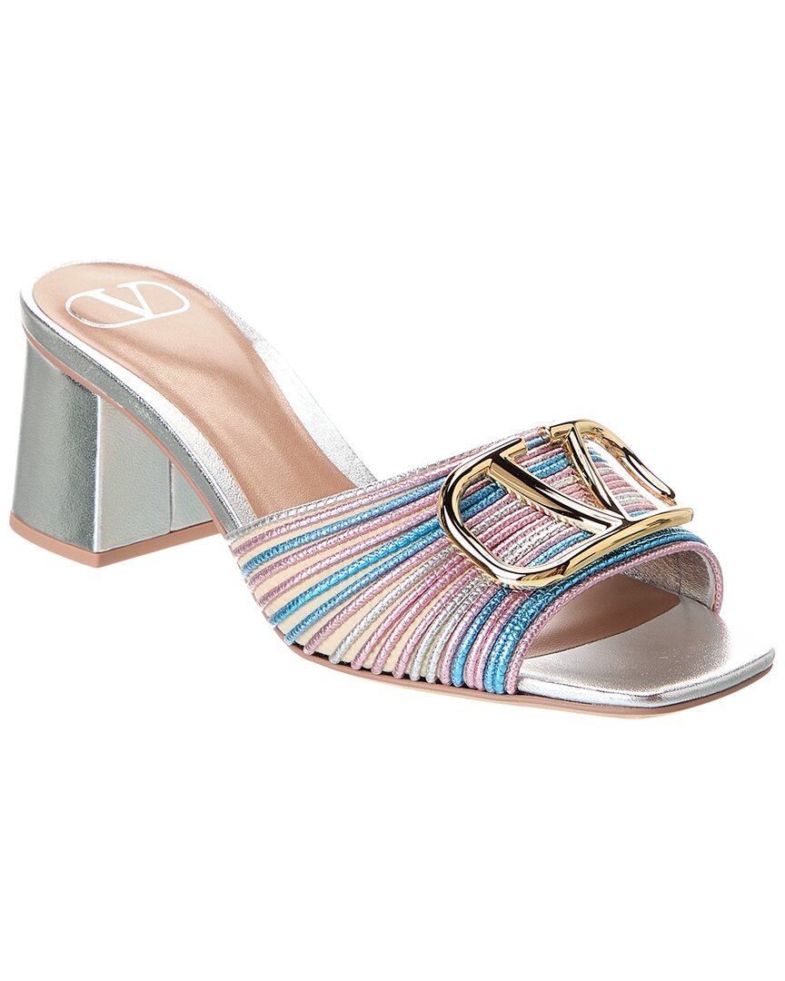 Valentino Vlogo Signature 60 Leather Sandal Silver