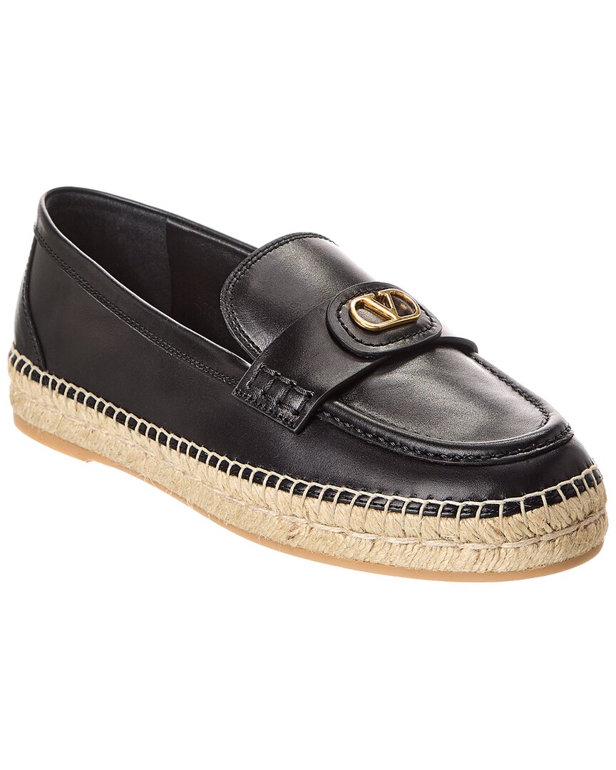 Valentino Vlogo Signature Leather Espadrille Black