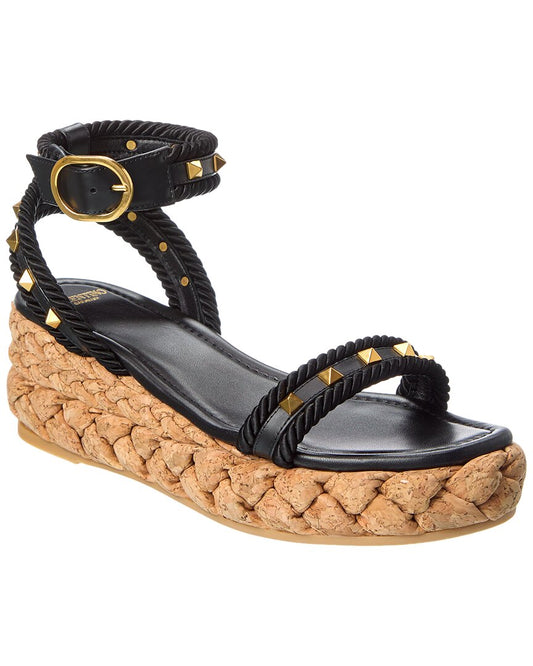 Valentino Rockstud 60 Leather Espadrille Black