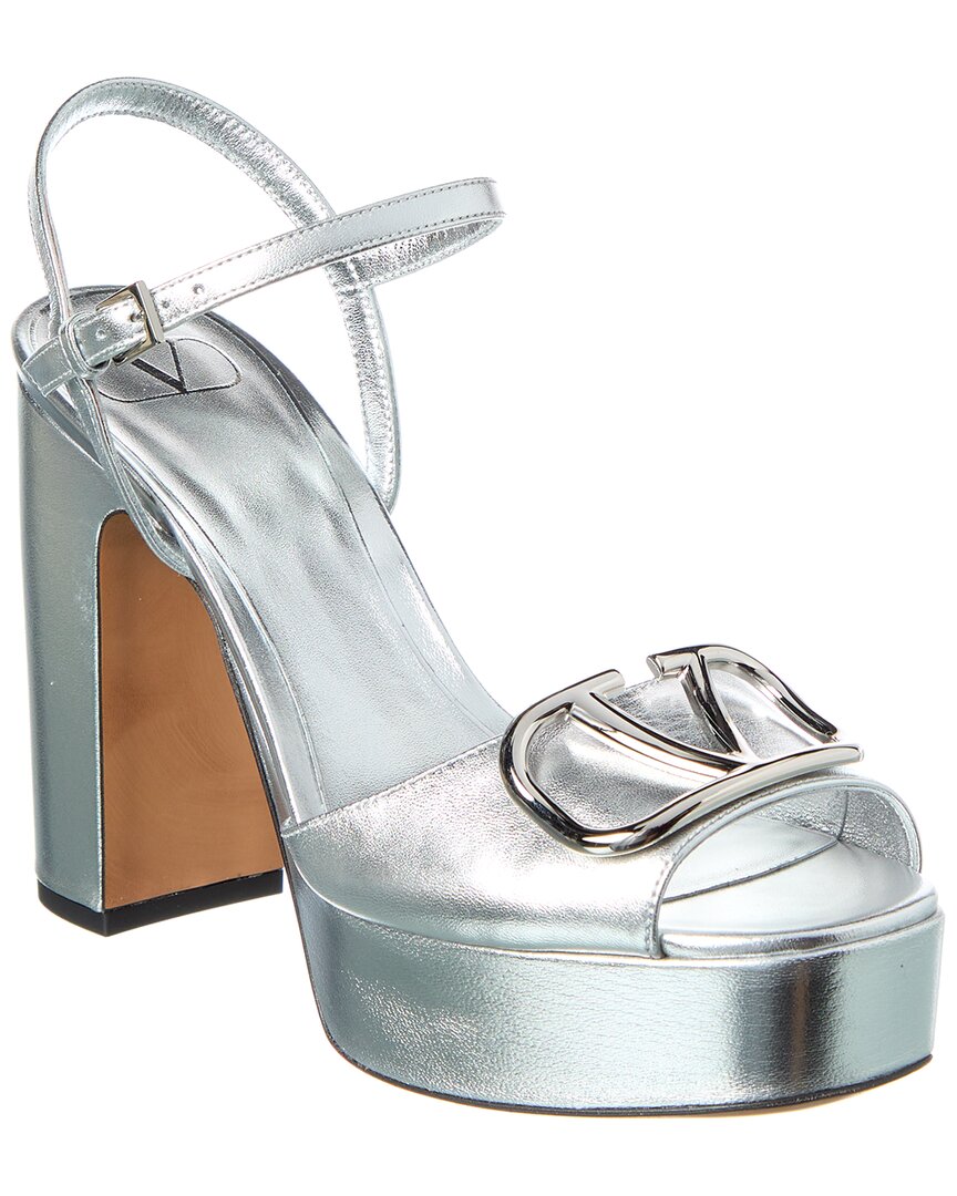 Valentino Vlogo 115 Signature Leather Platform Sandal Silver