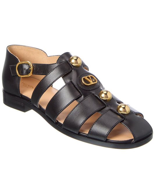 Valentino Vlogo Leather Sandal Black