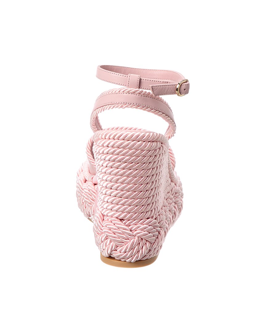 Valentino Vlogo Silk Torchon 130 Leather Wedge Sandal