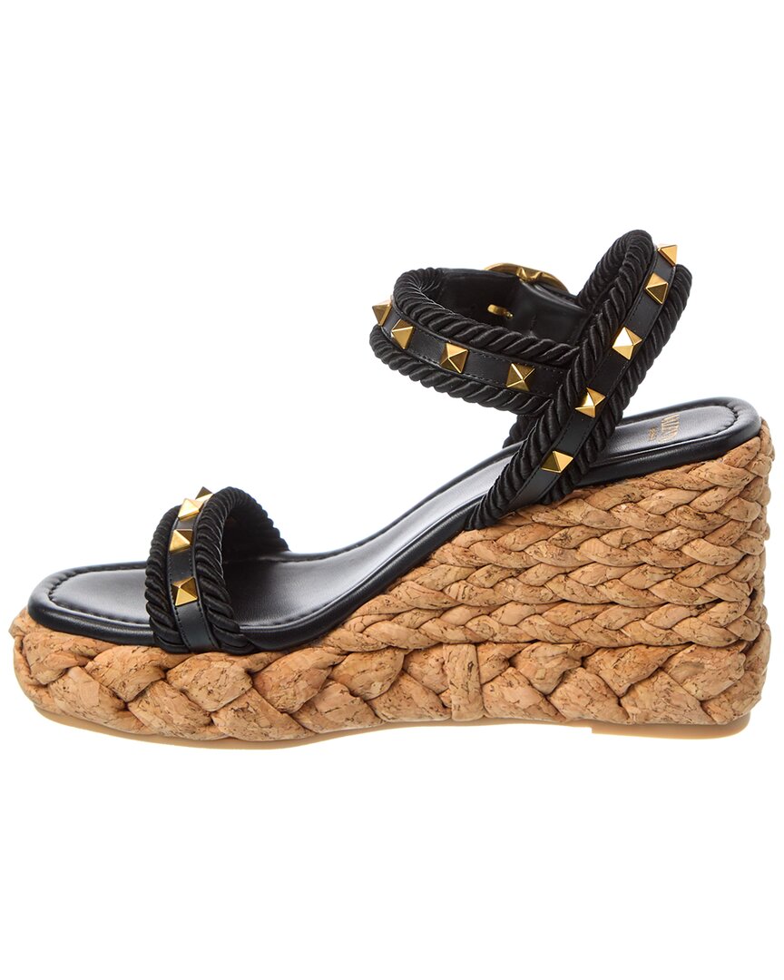 Valentino Rockstud 100 Leather Wedge Sandal