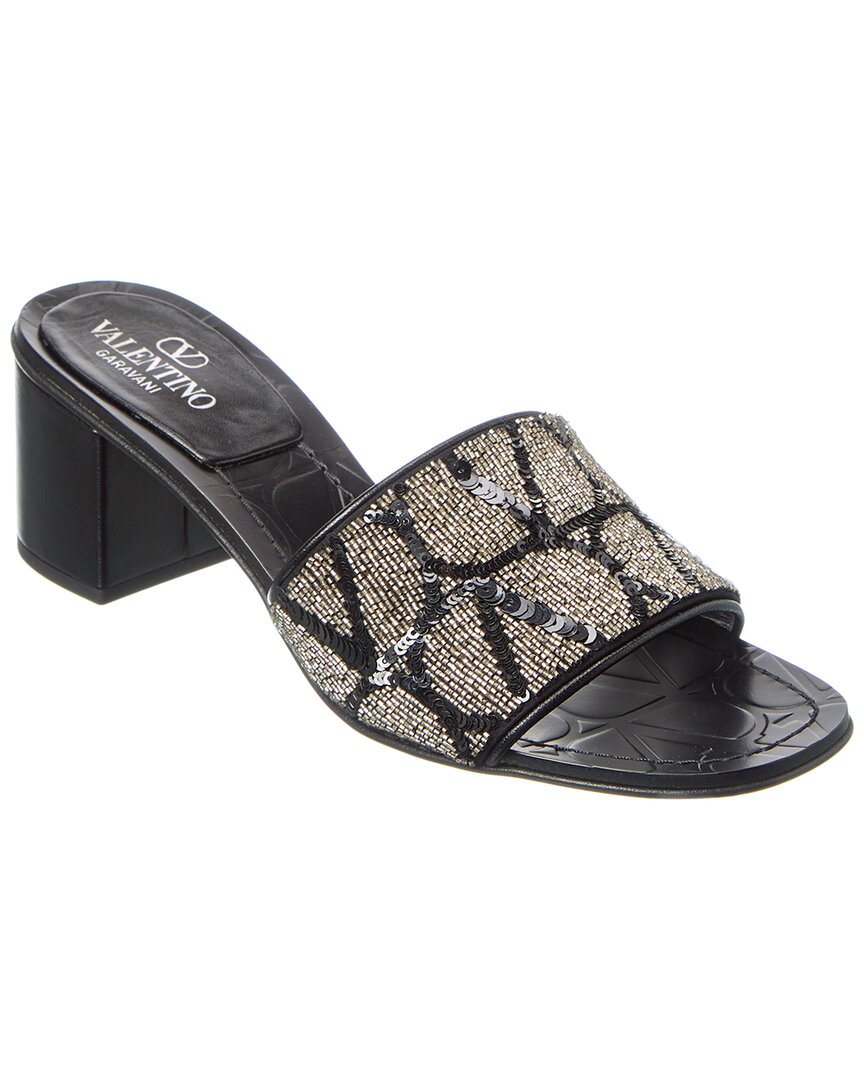 Valentino Vlogo 50 Toile Iconographe Leather Sandal Black