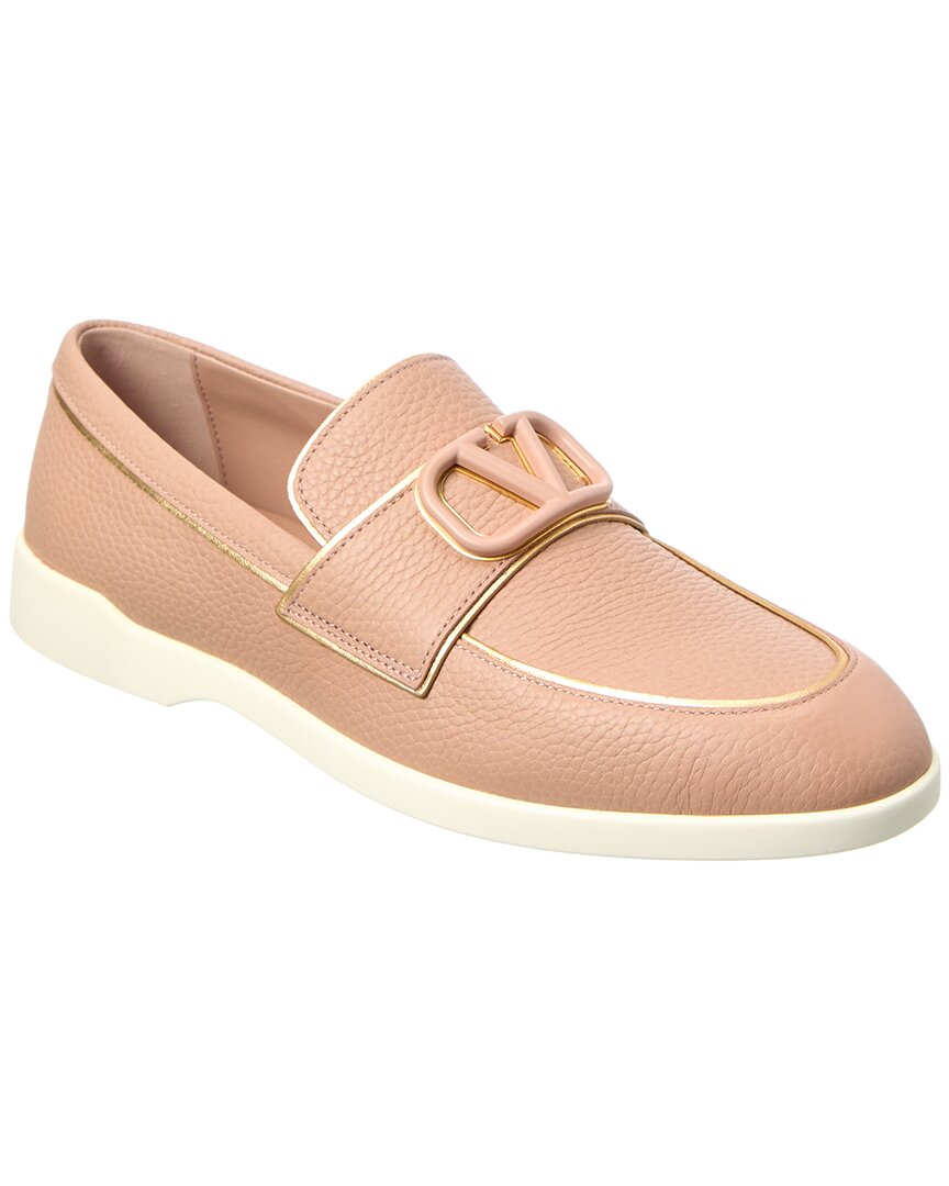 Valentino Vlogo Leather Loafer Beige