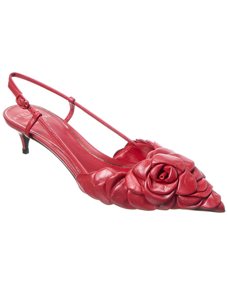 Valentino Atelier 03 Rose Edition 40 Leather Slingback Pump Red