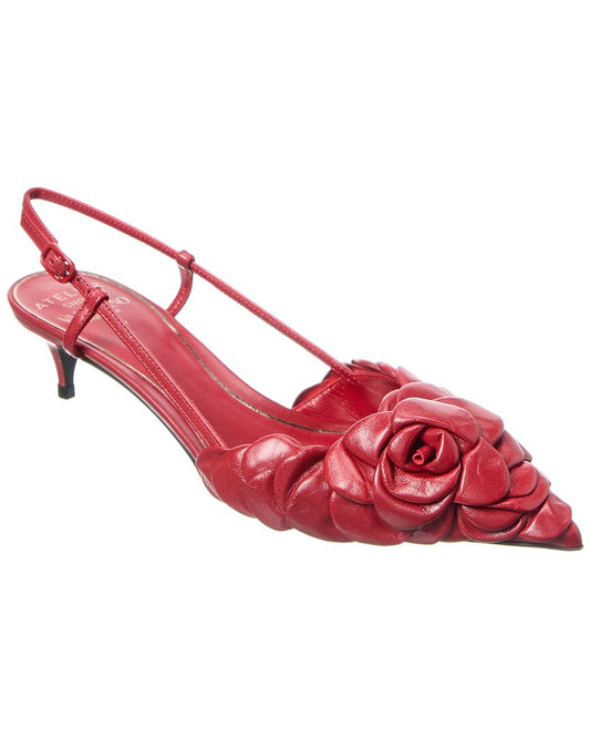 Valentino Atelier 03 Rose Edition 40 Leather Slingback Pump Red