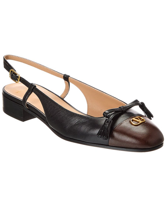 Valentino Valet Du Roi Leather Slingback Ballerina Flat Black