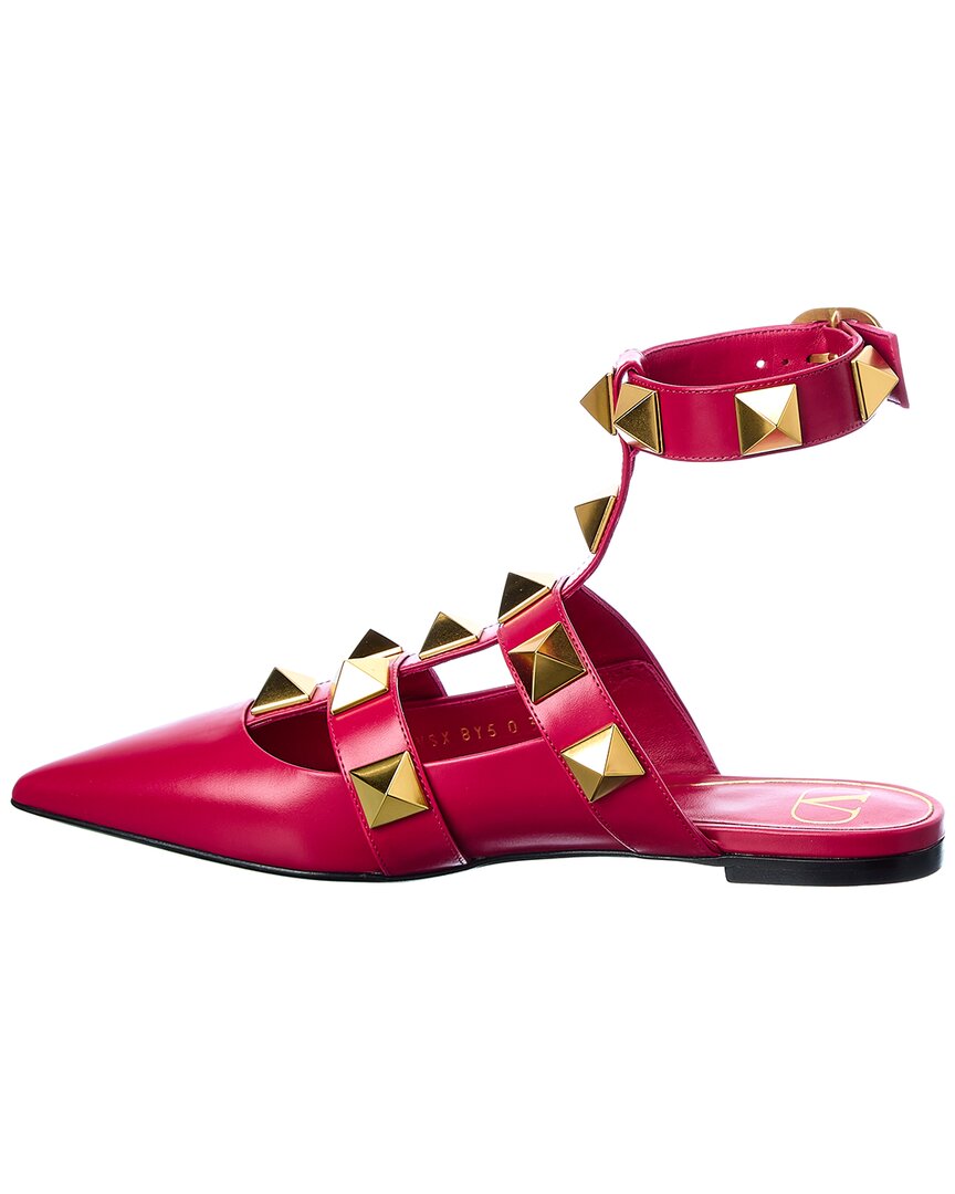 Valentino Roman Stud Leather Ankle Strap Flat