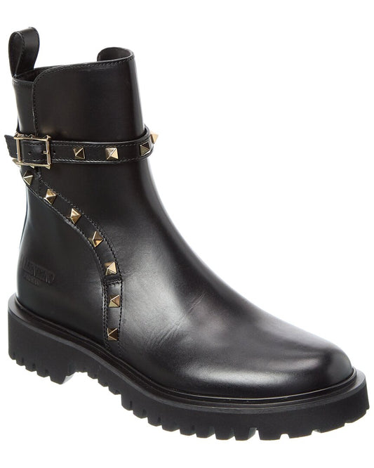 Valentino Rockstud 40 Leather Boot Black