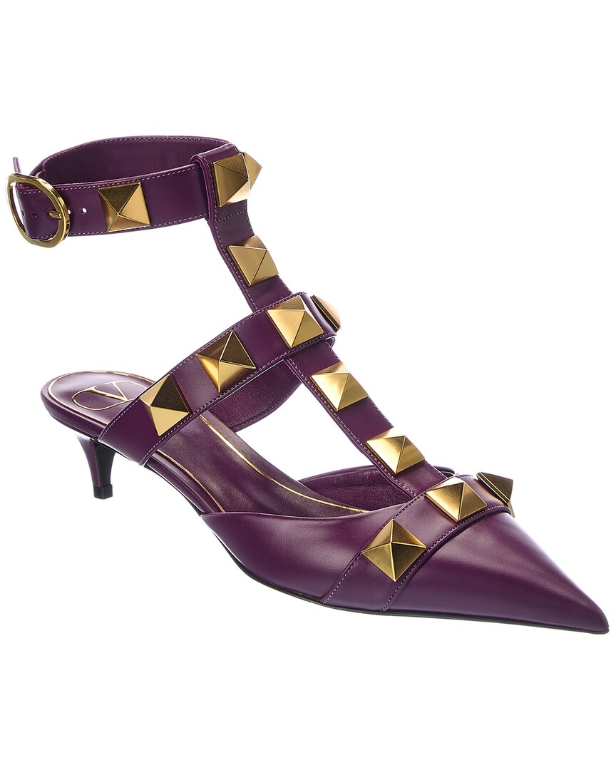 Valentino Roman Stud 40 Leather Ankle Strap Pump Purple