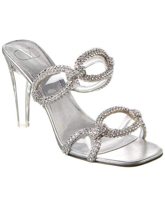 Valentino 100 Leather & Vinyl Sandal Silver