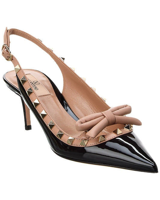 Valentino Rockstud 60 Patent Slingback Pump Black