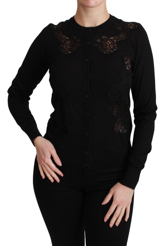 Dolce & Gabbana Black Cashmere Lace Cardigan Women's Sweater