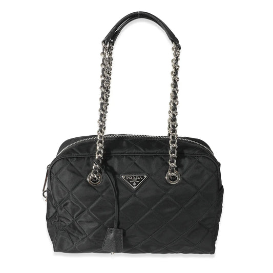 PRADA - Black Quilted Nylon Tessuto Impuntu Shoulder Bag